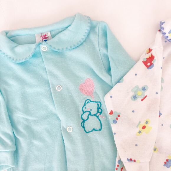 Vintage Cuddle Time Lot of 2 One Piece Long Sleeve Pajamas - Picture 4 of 7